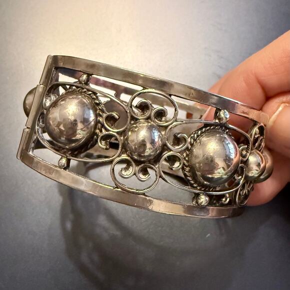 Vintage Mexico Sterling Silver 925 Scroll Link Bracelet - Picture 6 of 11